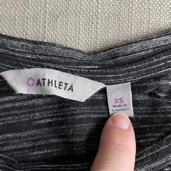Athleta Downtown Dress XS - Gray & Black Striped with Ruched Side Waist - Picture 8 of 9